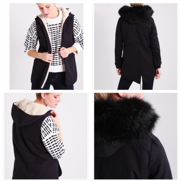 Gap Women's Black 2-in-1 Hooded Faux Fur Parka Coat Size M - Picture 5 of 11